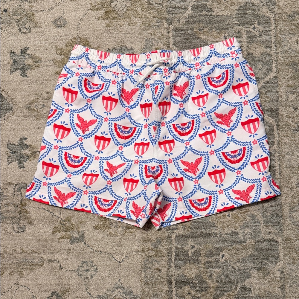 The Beaufort Bonnet Company Red and Blue Kids Swim Trunks
